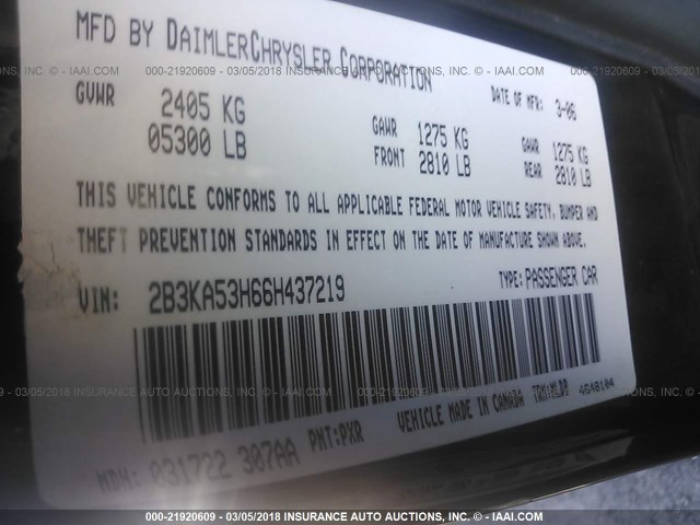 2B3KA53H66H437219 - 2006 DODGE CHARGER R/T BLACK photo 9