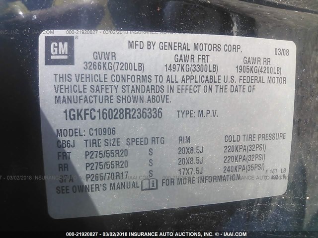 1GKFC16028R236336 - 2008 GMC YUKON XL C1500 BLACK photo 9