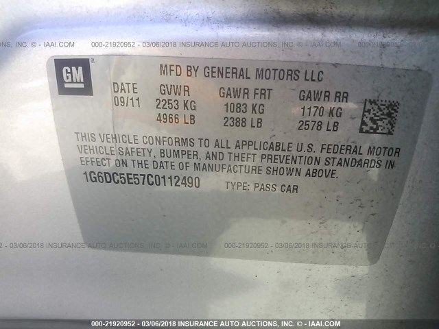 1G6DC5E57C0112490 - 2012 CADILLAC CTS SILVER photo 9