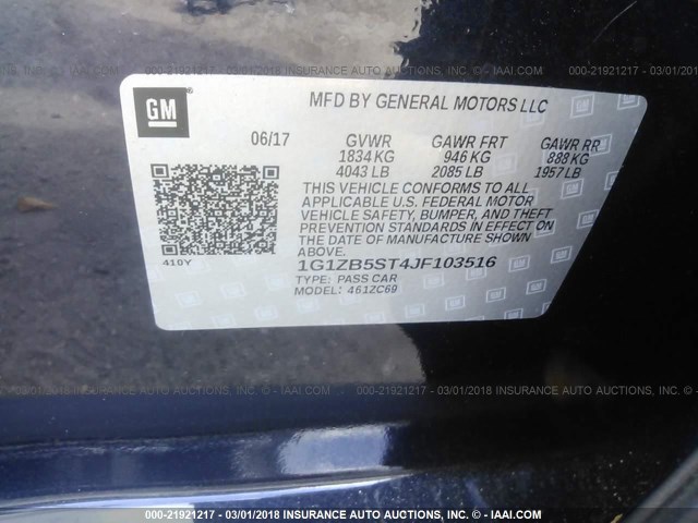 1G1ZB5ST4JF103516 - 2018 CHEVROLET MALIBU LS 深蓝色 照片 9