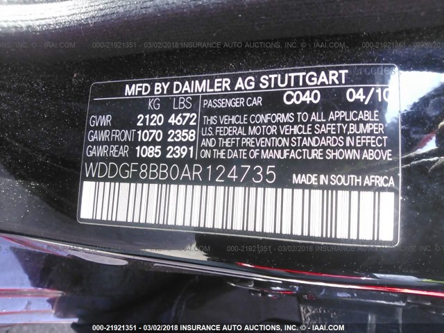 WDDGF8BB0AR124735 - 2010 MERCEDES-BENZ C 300 4MATIC BLACK photo 9