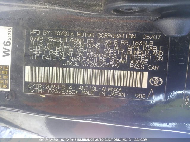 JTKDE167280225599 - 2008 TOYOTA SCION TC 黑色 照片 9