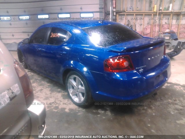 1C3CDZCG3DN622300 - 2013 DODGE AVENGER SXT BLUE photo 3