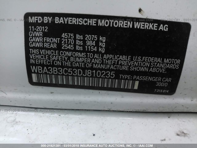 WBA3B3C53DJ810235 - 2013 BMW 328 XI WHITE photo 9