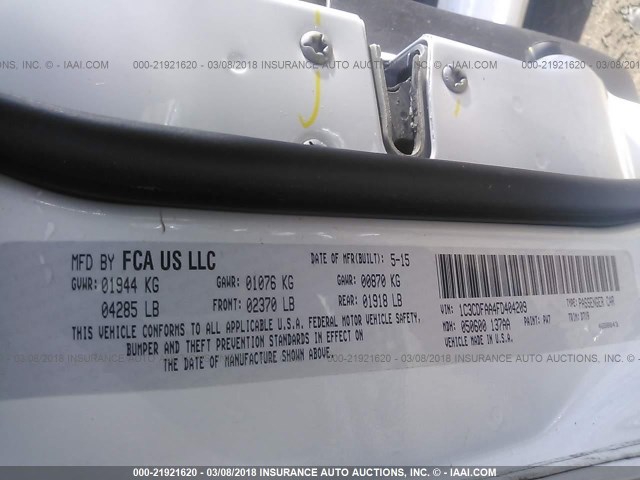 1C3CDFAA4FD404209 - 2015 DODGE DART SE WHITE photo 9