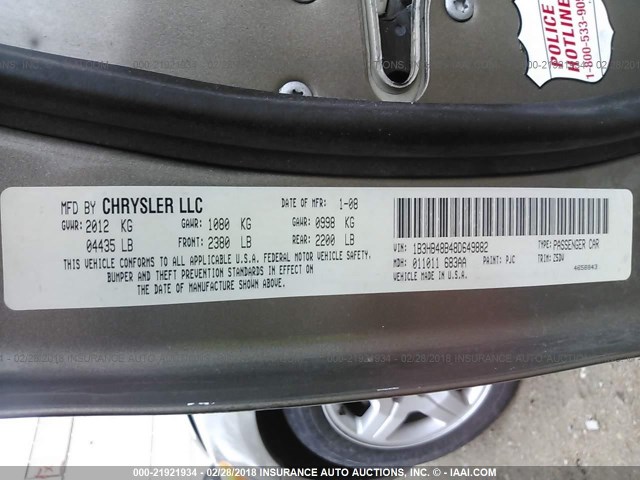 1B3HB48B48D649882 - 2008 DODGE CALIBER SXT GRAY photo 9