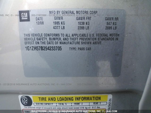 1G1ZH57B294233705 - 2009 CHEVROLET MALIBU 1LT TAN photo 9