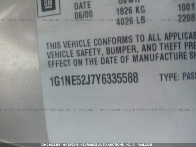 1G1NE52J7Y6335588 - 2000 CHEVROLET MALIBU LS ნაცრისფერი ფოტო 9