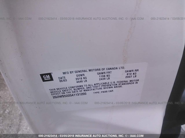 2G2WS522541131200 - 2004 PONTIAC GRAND PRIX GT2 თეთრი ფოტო 9