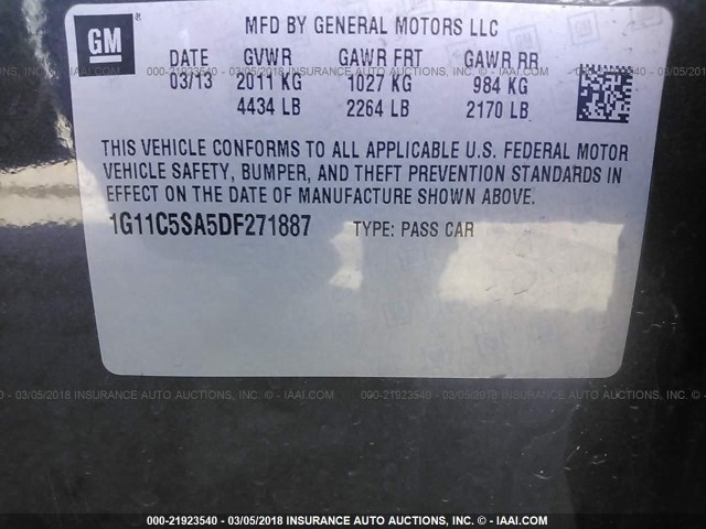 1G11C5SA5DF271887 - 2013 CHEVROLET MALIBU 1LT 黑色 照片 9