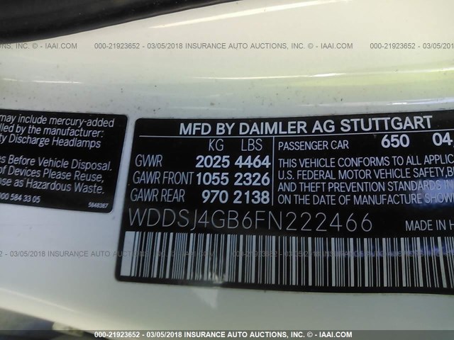 WDDSJ4GB6FN222466 - 2015 MERCEDES-BENZ CLA 250 4MATIC WHITE photo 9