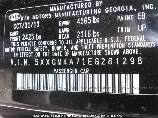 5XXGM4A71EG281298 - 2014 KIA OPTIMA LX BLACK photo 9