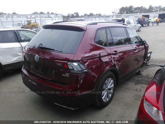 3VV0B7AX4JM078666 - 2018 VOLKSWAGEN TIGUAN S RED photo 4