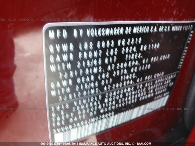 3VV0B7AX4JM078666 - 2018 VOLKSWAGEN TIGUAN S RED photo 9