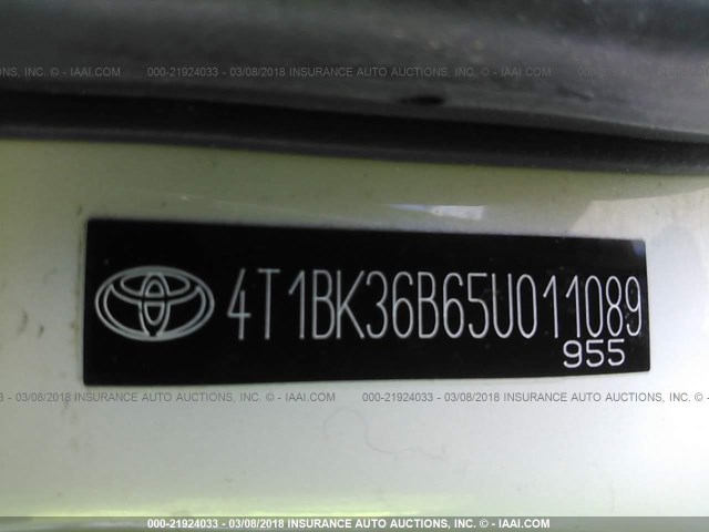 4T1BK36B65U011089 - 2005 TOYOTA AVALON XL/XLS/TOURING/LIMITED WHITE photo 9