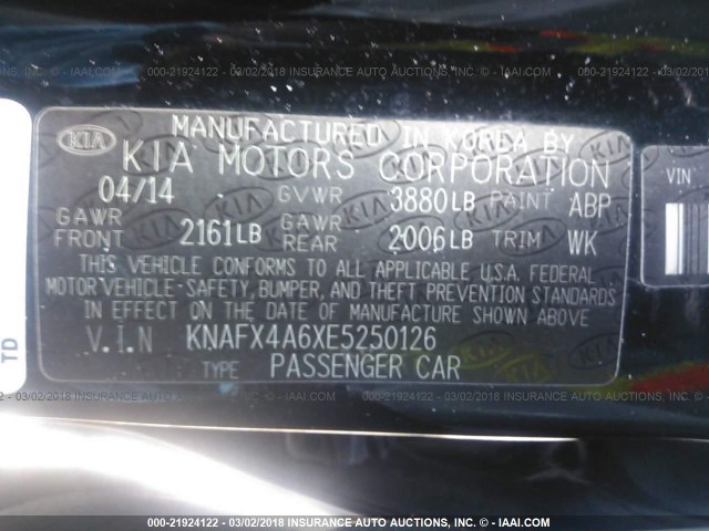 KNAFX4A6XE5250126 - 2014 KIA FORTE LX BLACK photo 9