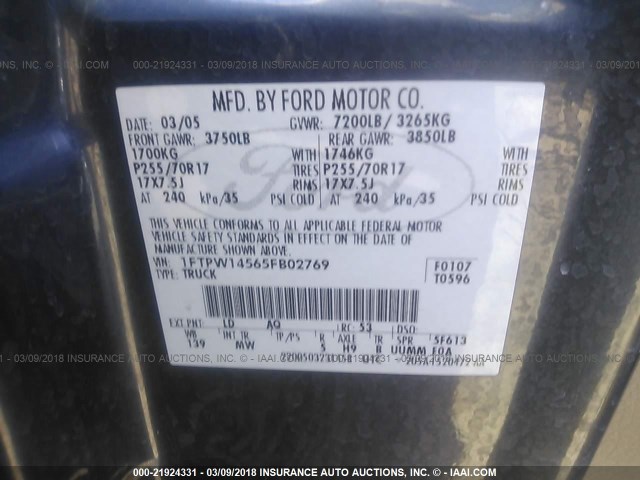 1FTPW14565FB02769 - 2005 FORD F150 SUPERCREW BLUE photo 9