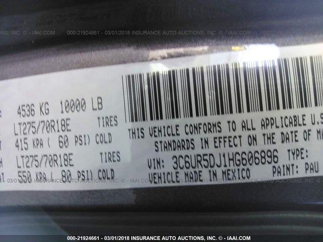 3C6UR5DJ1HG606896 - 2017 RAM 2500 SLT GRAY photo 9