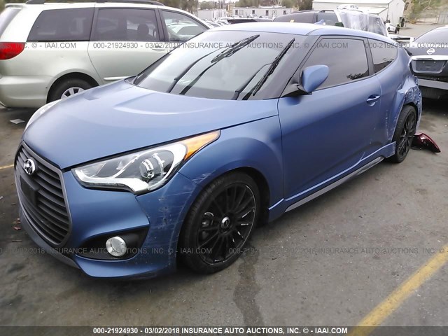 KMHTC6AE3GU251658 - 2016 HYUNDAI VELOSTER TURBO BLUE photo 2