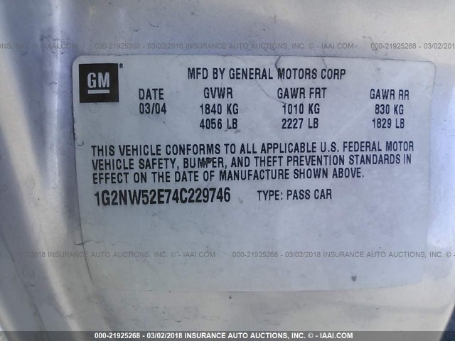 1G2NW52E74C229746 - 2004 PONTIAC GRAND AM GT SILVER photo 9