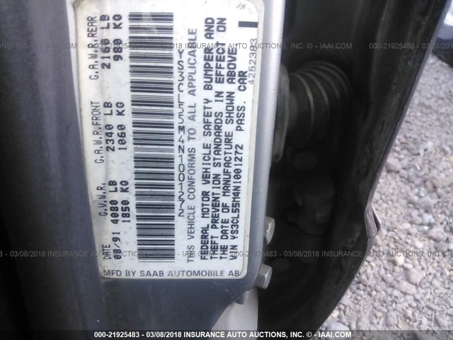 YS3CL55M4N1001272 - 1992 SAAB 9000 SILVER photo 9