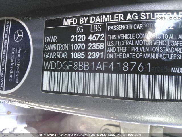 WDDGF8BB1AF418761 - 2010 MERCEDES-BENZ C 300 4MATIC GRAY photo 9