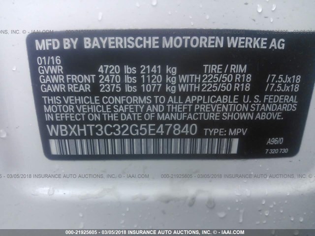 WBXHT3C32G5E47840 - 2016 BMW X1 XDRIVE28I WHITE photo 9