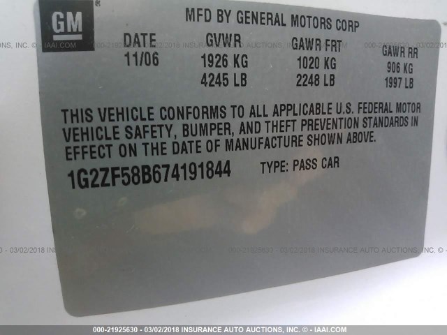 1G2ZF58B674191844 - 2007 PONTIAC G6 VALUE LEADER/BASE WHITE photo 9