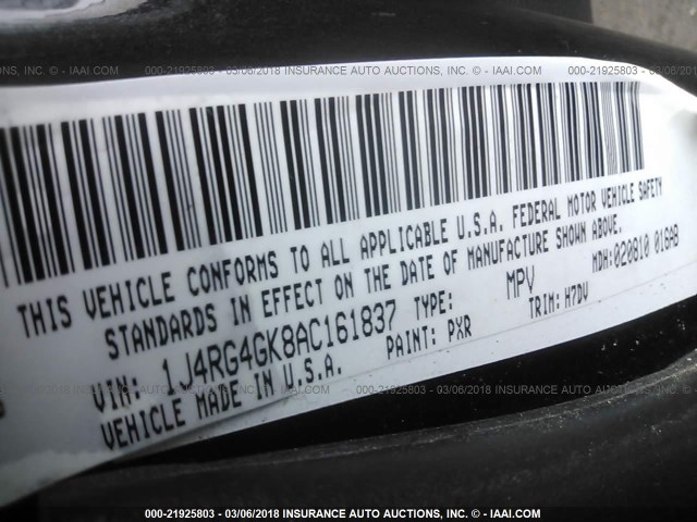 1J4RG4GK8AC161837 - 2010 JEEP COMMANDER SPORT შავი ფოტო 9