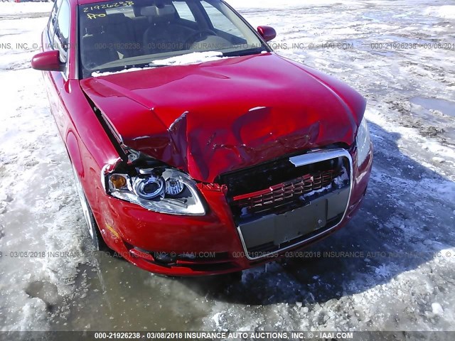 WAUDF78E57A092295 - 2007 AUDI A4 2.0T QUATTRO RED photo 6