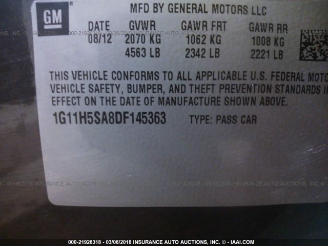 1G11H5SA8DF145363 - 2013 CHEVROLET MALIBU LTZ 灰色 照片 9