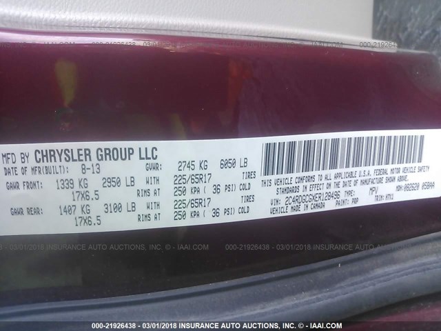 2C4RDGCGXER128496 - 2014 DODGE GRAND CARAVAN SXT MAROON photo 9