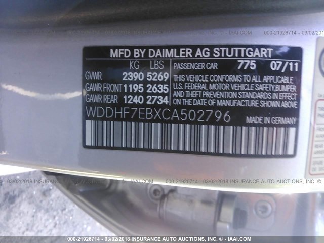 WDDHF7EBXCA502796 - 2012 MERCEDES-BENZ E 63 AMG SILVER photo 9