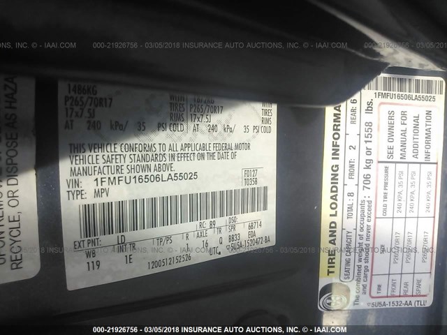 1FMFU16506LA55025 - 2006 FORD EXPEDITION XLT 蓝色 照片 9