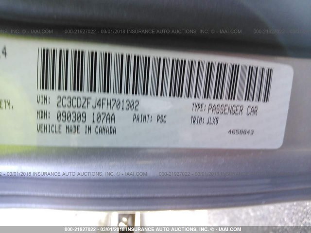 2C3CDZFJ4FH701302 - 2015 DODGE CHALLENGER R/T SCAT PACK SILVER photo 9