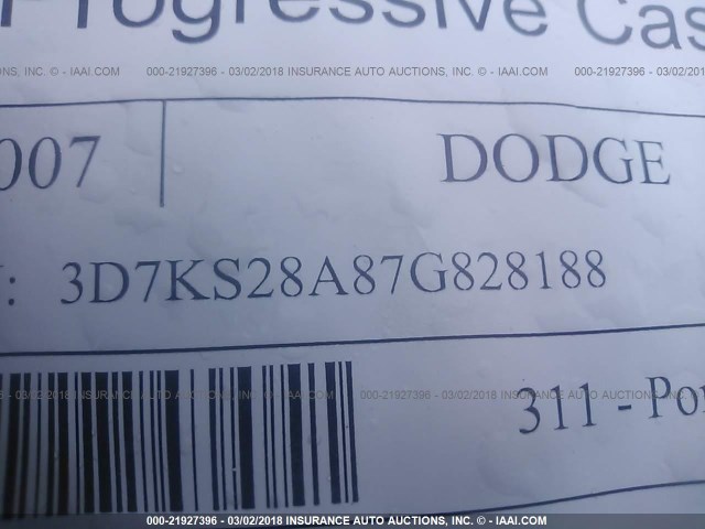 3D7KS28A87G828188 - 2007 DODGE RAM 2500 ST/SLT 灰色 照片 9