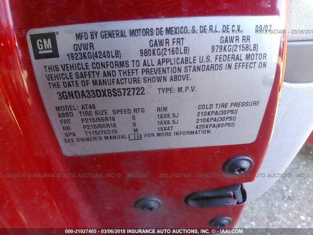 3GNDA33DX8S572722 - 2008 CHEVROLET HHR LS RED photo 9