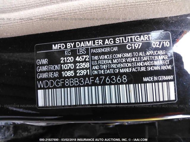 WDDGF8BB3AF476368 - 2010 MERCEDES-BENZ C 300 4MATIC BLACK photo 9