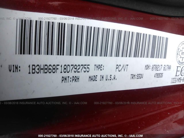 1B3HB68F18D792755 - 2008 DODGE CALIBER SRT-4 MAROON photo 9