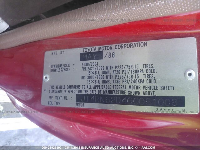 JT4RN62D4G0061003 - 1986 TOYOTA 4RUNNER RN60 RED photo 9