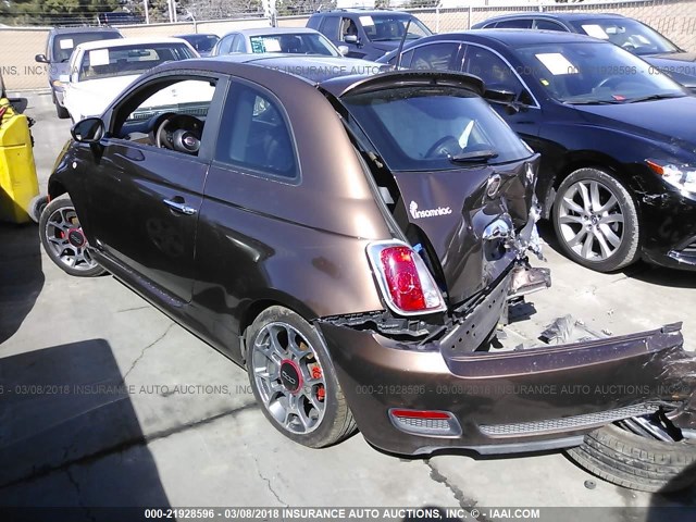 3C3CFFBR6CT103283 - 2012 FIAT 500 SPORT BROWN photo 3