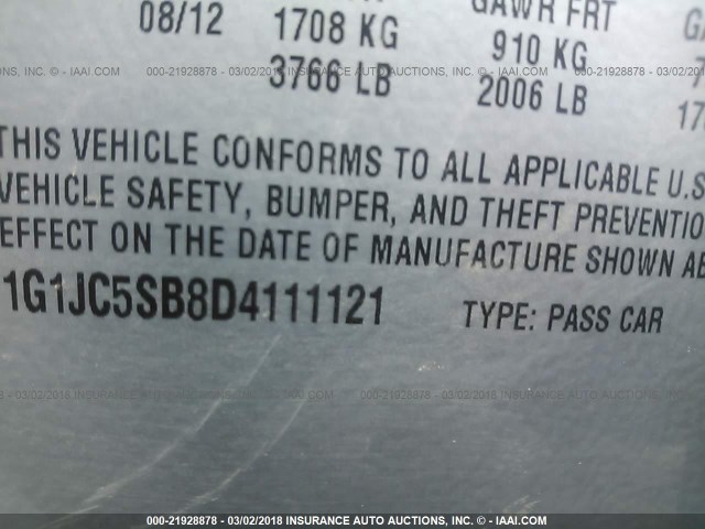 1G1JC5SB8D4111121 - 2013 CHEVROLET SONIC LT GRAY photo 9