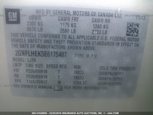 2GNFLHEK5E6175487 - 2014 CHEVROLET EQUINOX LTZ SILVER photo 9