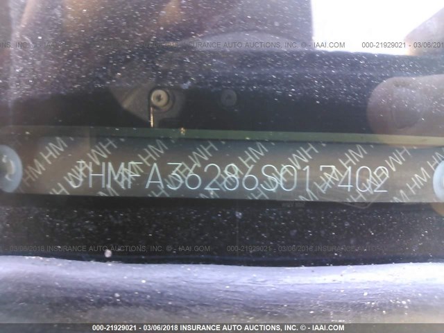 JHMFA36286S017402 - 2006 HONDA CIVIC HYBRID GRAY photo 9