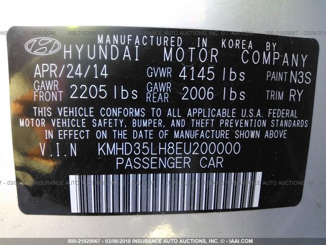 KMHD35LH8EU200000 - 2014 HYUNDAI ELANTRA GT SILVER photo 9