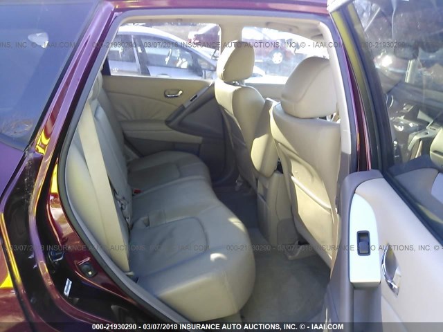 JN8AZ18U89W000608 - 2009 NISSAN MURANO S/SL BURGUNDY photo 8