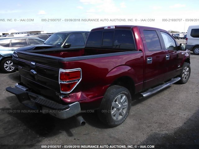 1FTFW1CT4EKD93842 - 2014 FORD F150 SUPERCREW RED photo 4