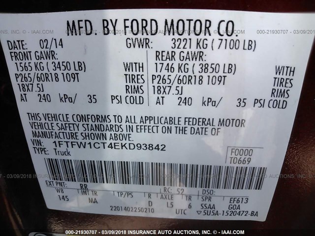 1FTFW1CT4EKD93842 - 2014 FORD F150 SUPERCREW RED photo 9