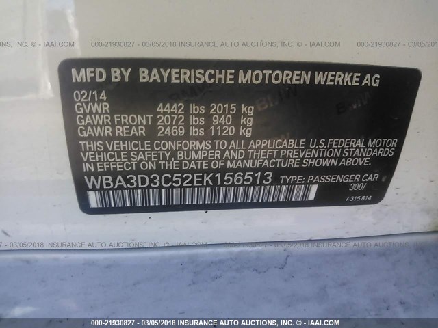 WBA3D3C52EK156513 - 2014 BMW 328 D WHITE photo 9