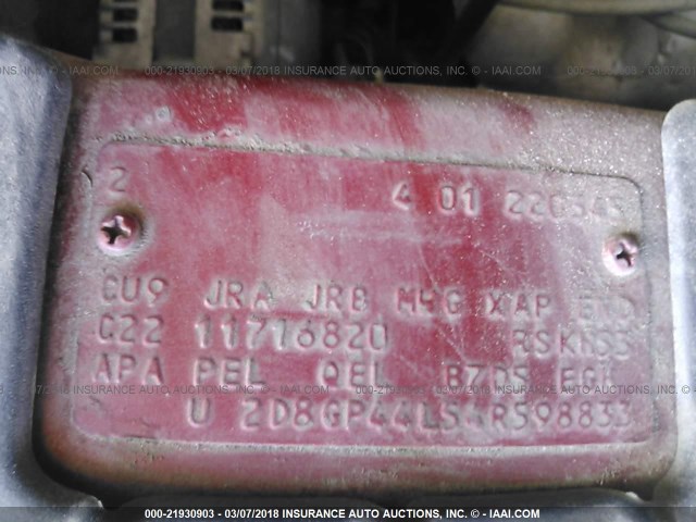 2D8GP44L54R598833 - 2004 DODGE GRAND CARAVAN SXT MAROON photo 9